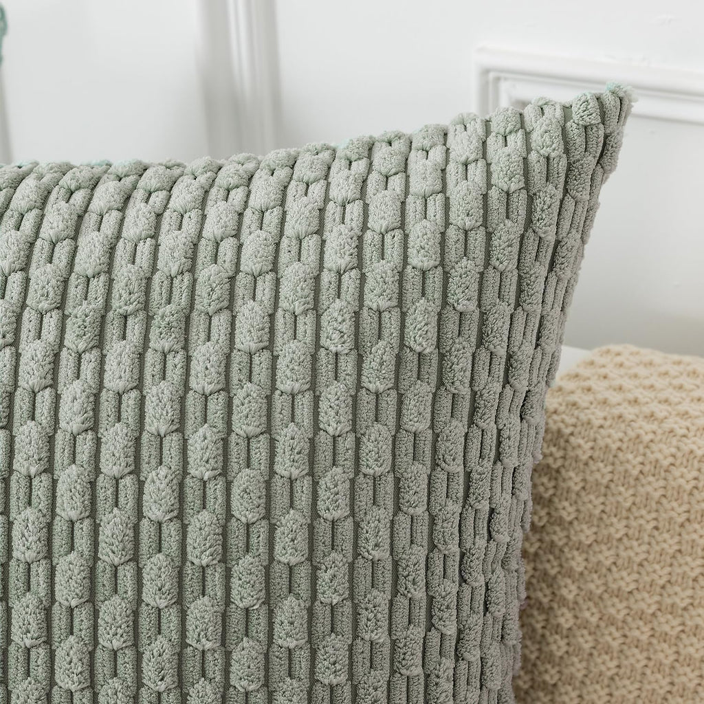Kevin Textile 14x36 Inch Long Lumbar 1 Pack Boho Decorative Throw Pillow Cover Soft Striped Corduroy Rectangle Cushion Case Farmhouse Solid Color Accent for Living Room Couch Sofa Bed, Greyish Green