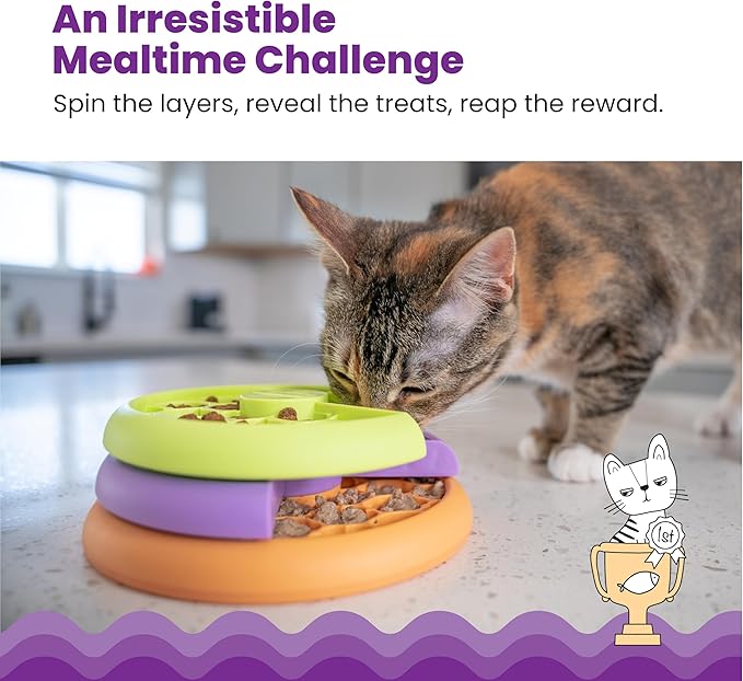 Catstages Kitty Lickin' Layers 3-Tier Interactive Cat Slow Feeder Treat Puzzle Toy, Dry or Wet Food, Mental Stimulation, Foraging, 6.6 inches, 80+ Compartments