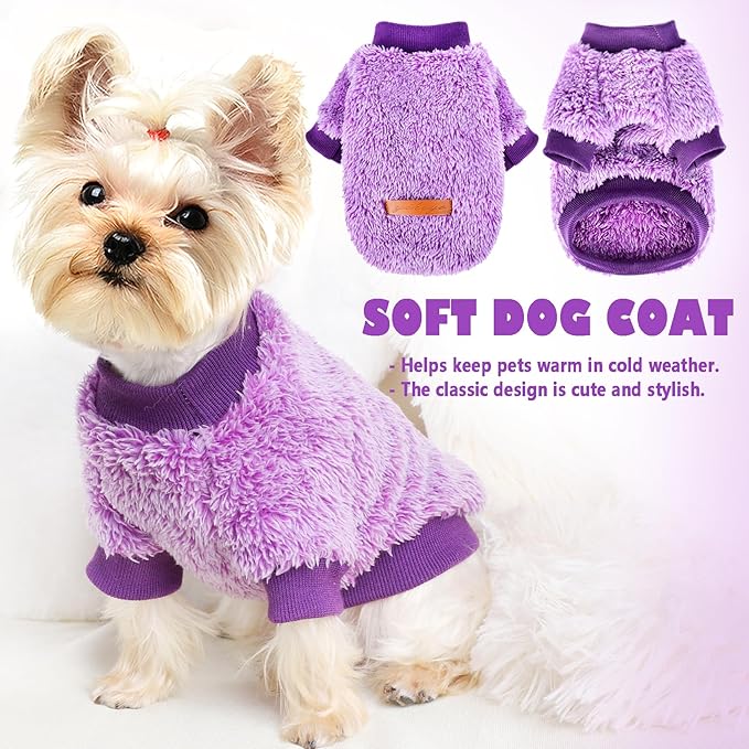Dog Sweaters for Small Dogs Girl Male Dog, Sweater, Soft Fleece Pet Winter Clothes Boy Girl, Fuzzy Sweatshirts Flannel Jacket Puppy Coat(M,Purple)