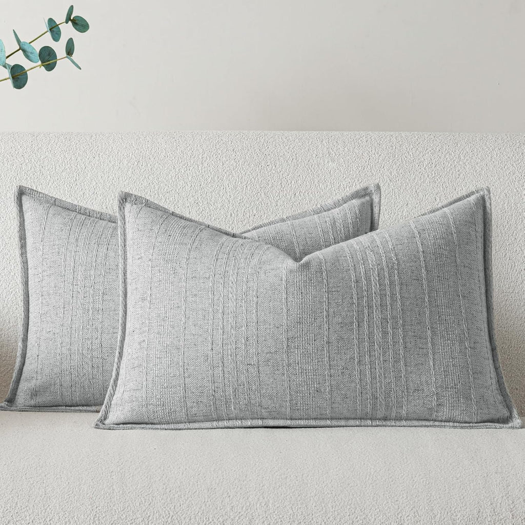 a moment Linen Pillow Covers Set of 2,Boho Farmhouse Throw Pillowcases Neutral Textured Decorative Covers for Couch Sofa,Soft Linen Blend Accent Case Cushion Living Room Home Decor 20"x12"Sky Gray