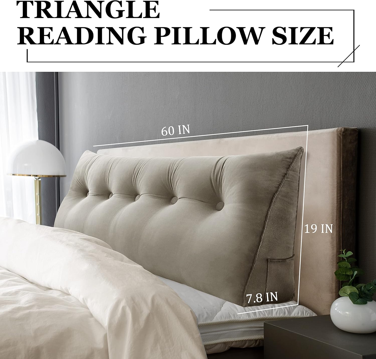 Wedge Headboard Pillow Dorm Room Reading Pillow Back Support for Sitting Up in Bed Bolster Lumbar Cushion Body Positioning Bedrest Velvet 59in Light Tan Queen