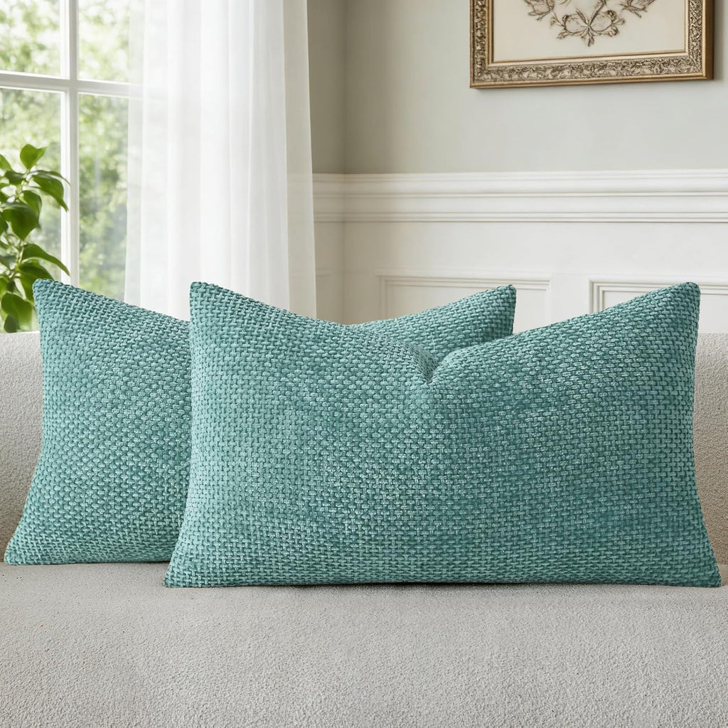 a moment Teal Chenille Throw Pillow Covers 12x20 Inch Pack of 2 Modern Decorative Throw Pillow Covers Farmhouse Cross Covers Home Decor for Sofa Bedroom Living Room