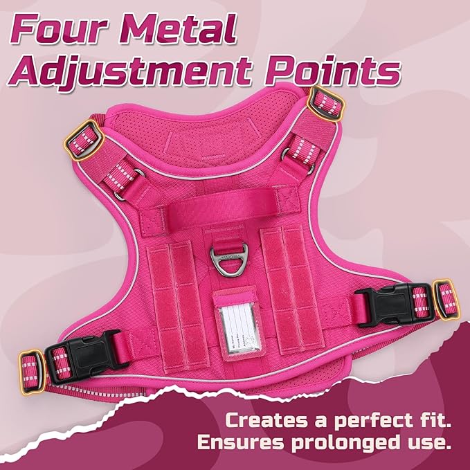 rabbitgoo Tactical Dog Harness for Large Dogs, No Pull Military Service Vest with Handle & Molle, Easy Control for Training Walking, Adjustable Reflective Straps, Rose Red, XL
