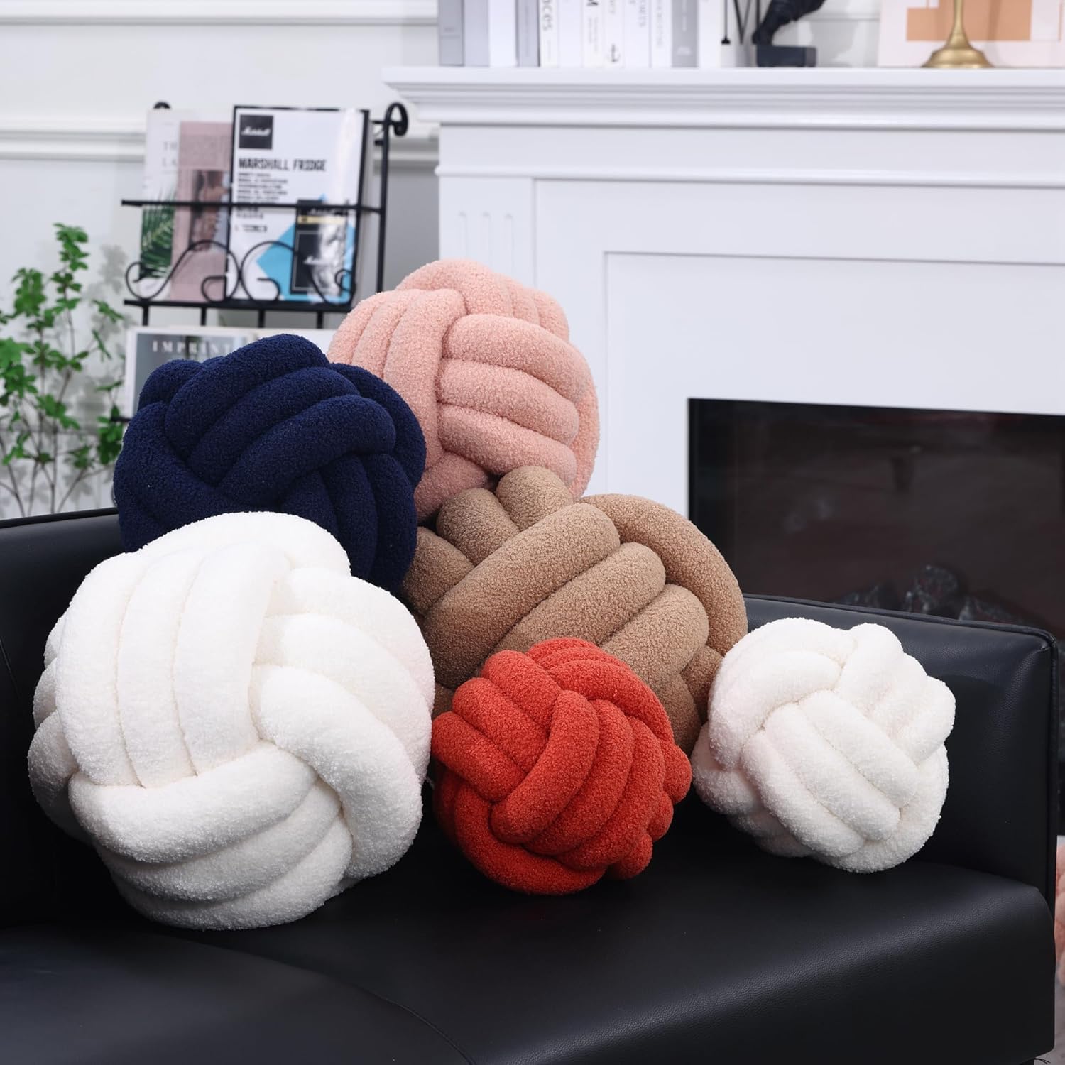 Petrella Knot Pillow Ball Round Throw Pillows Home Decor Cushion Decorative Aesthetic Throw Pillows，Lambswool White 13inch