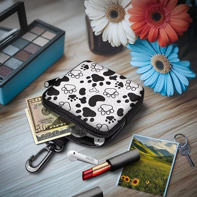 KEIAHUAN Paw Print Zipper Dog Treat Pouch for Pet Walking and Training with Clasp Portable Snack Reward Dog Food Dispenser for Traveling or Outdoor Use, Black Grey