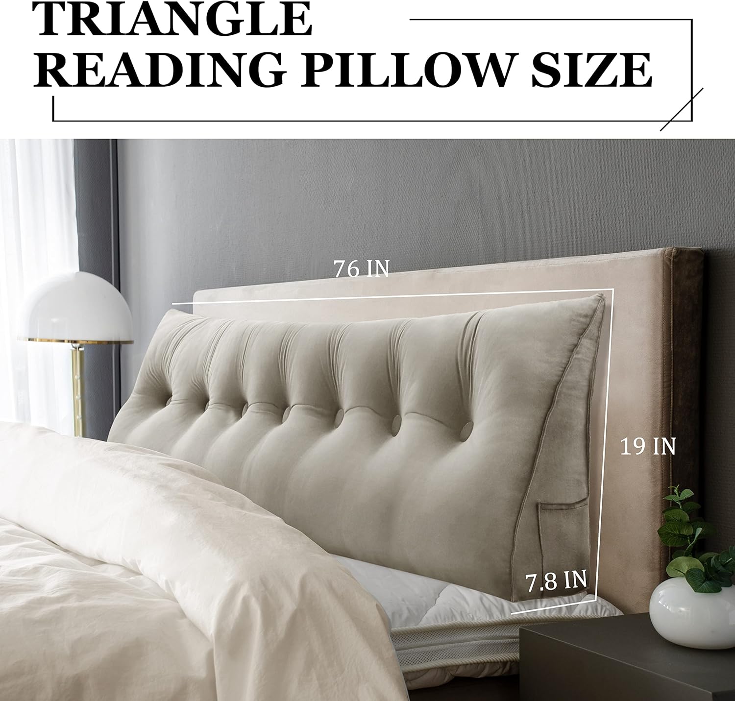 Wedge Headboard Pillow Dorm Room Reading Pillow Back Support for Sitting Up in Bed Bolster Lumbar Cushion Body Positioning Bedrest Velvet 76in Light Tan King