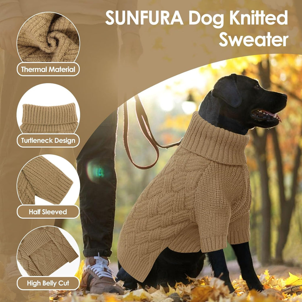 SUNFURA Dog Sweater Large Size Dog, XXL Pet Sweaters for Extra Large Dogs, Doggy Warm Turtleneck Christmas Sweatshirt Cold Weather Knit Pullover for Golden Retriever, Camel XXL