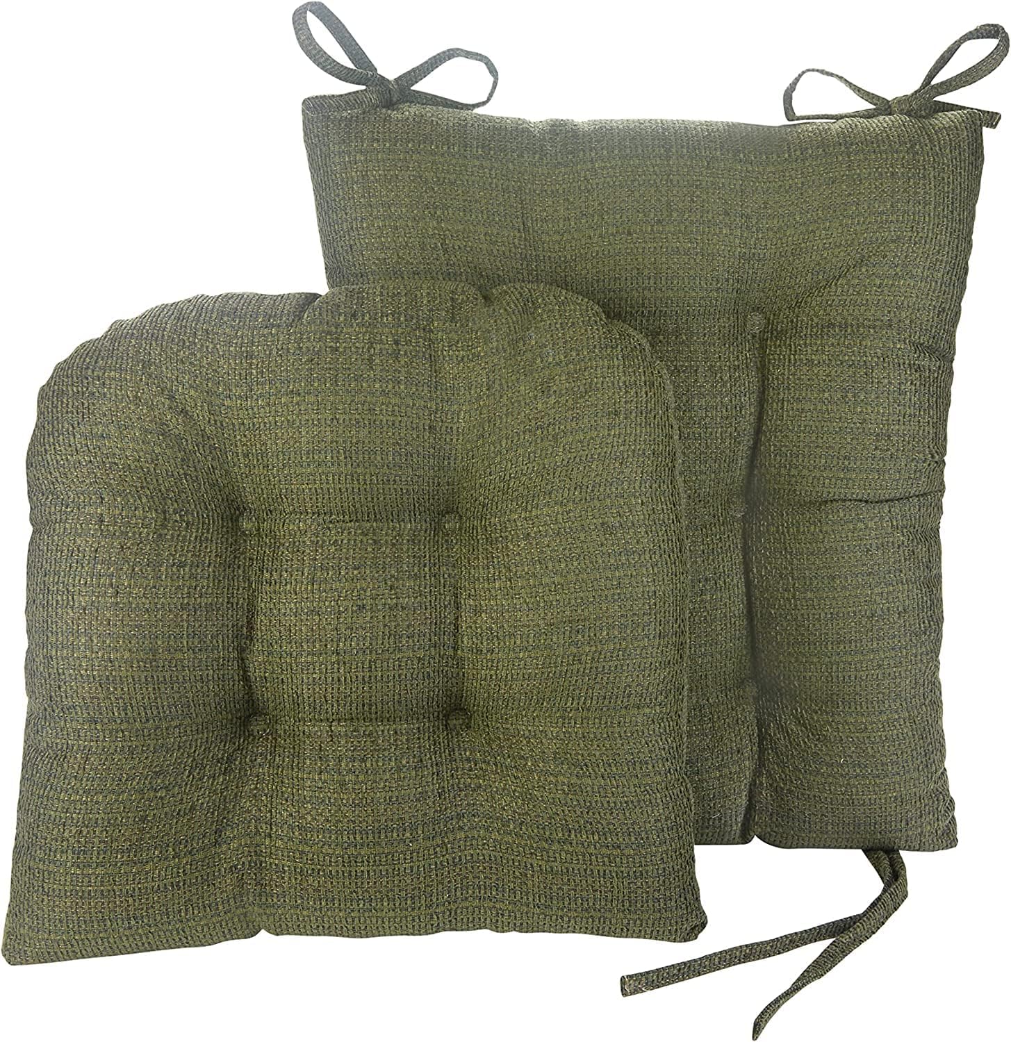 Klear Vu Omega Non-Slip Rocking Chair Cushion Set, Assembled in USA, Thick Padding & Tufted Design, Includes Seat Pad & Back Pillow with Ties, 17x17 Inches, 2-Piece Set, Tyson Green