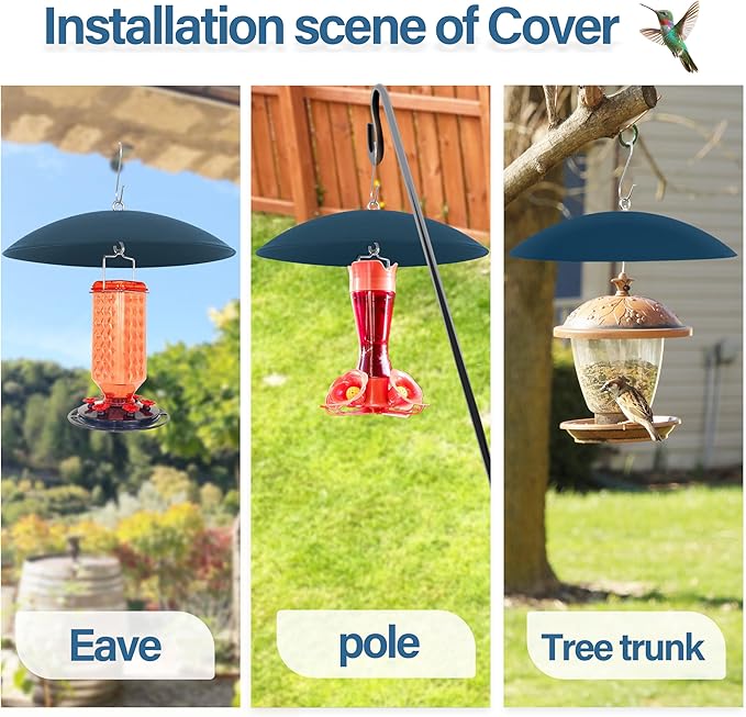 13" Bird Feeder Rain Cover,Bird House Dome,Hummingbird Feeder Guard, Proof for Shepherd's Hook Outdoors, (Blue), 3Pack