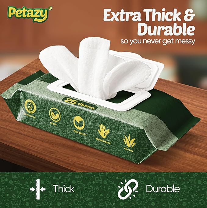 Pet Glove Wipes for Dogs & Cats – 50 Pack | Hypoallergenic, No Rinse, Extra Thick Cleaning Gloves with Aloe & Coconut Oil | Paws, Face, Ears & Butt | Travel Friendly, Gentle & Safe