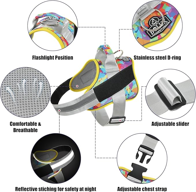 Bolux Dog Harness, No-Pull Reflective Dog Vest, Breathable Adjustable Pet Harness with Handle for Outdoor Walking - No More Pulling, Tugging or Choking (Medium (Pack of 1), Watercolour)