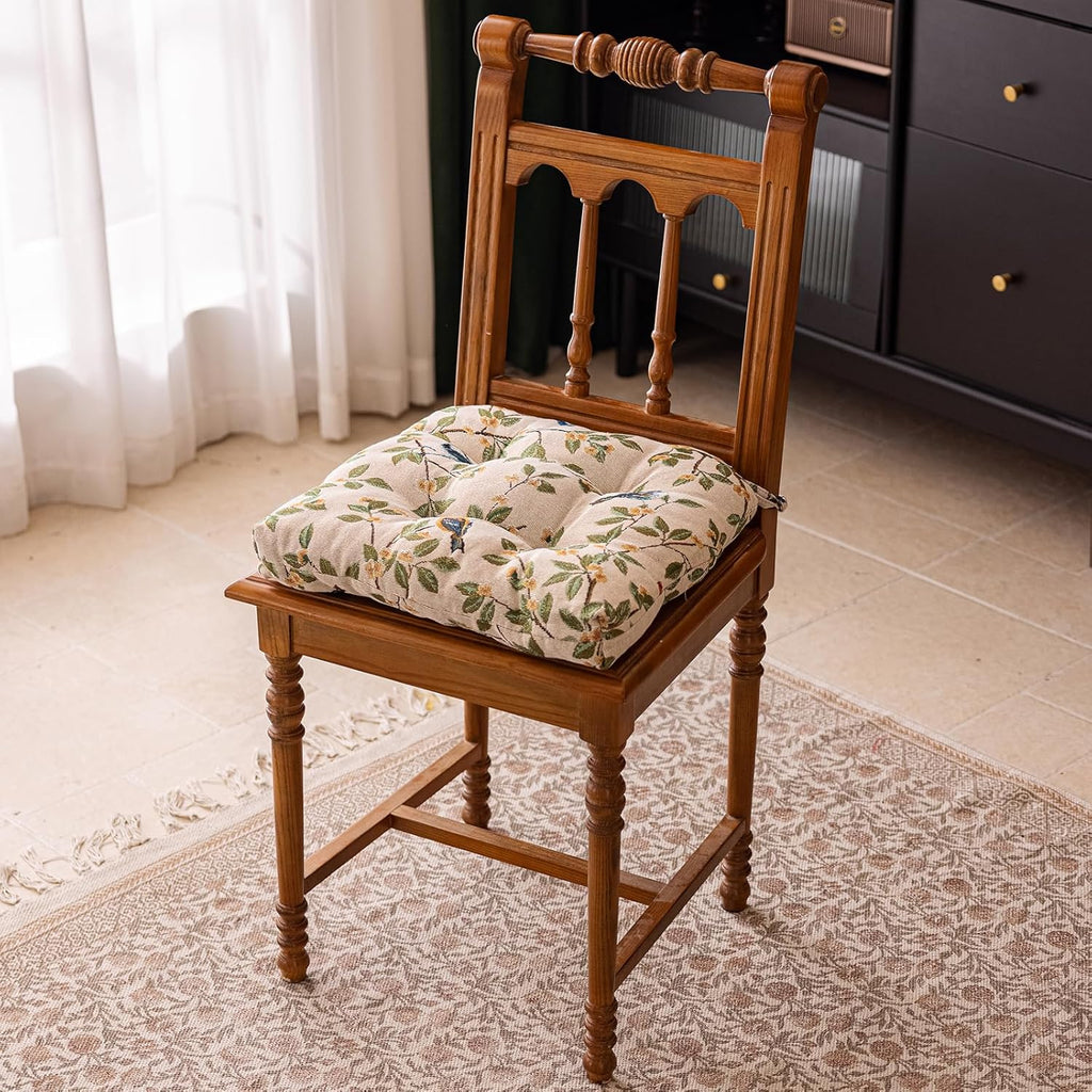 vctops Farmhouse Bird Print Chair Cushions with Ties U-Shaped Soft Comfortable Chair Pads Non Slip Seat Cushions for Indoor Dining Room and Kitchen Chairs (White,16"x16")