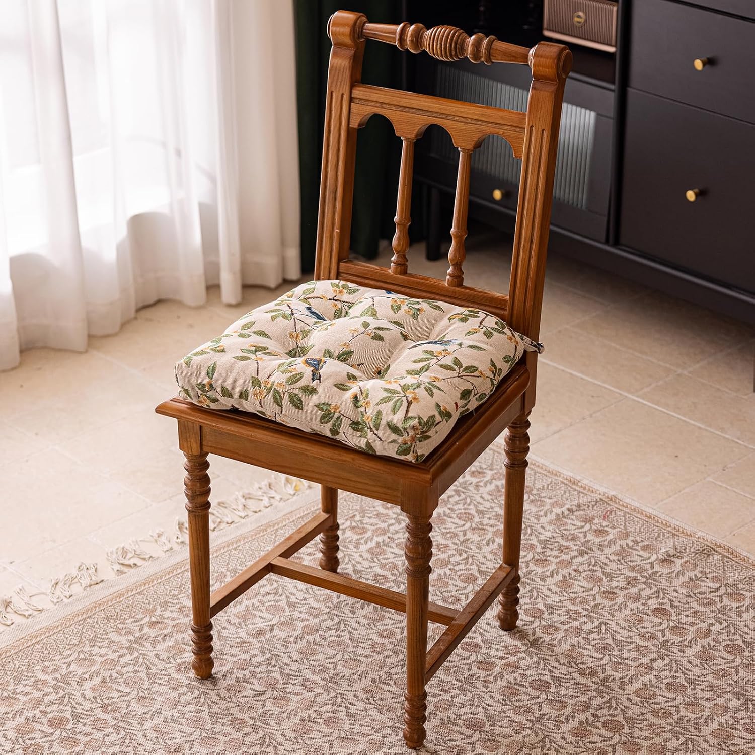 vctops Farmhouse Bird Print Chair Cushions with Ties U-Shaped Soft Comfortable Chair Pads Non Slip Seat Cushions for Indoor Dining Room and Kitchen Chairs (White,16"x16")