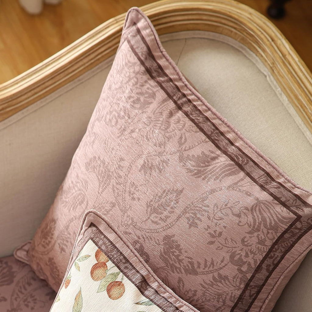 Pink Farmhouse Throw Pillow Covers,Birds and Flowers Pattern Cozy Velvet Pillowcases,Decoration Square Pillows Cushion Covers for Couch Sofa Bed Car Chair,18"x18"