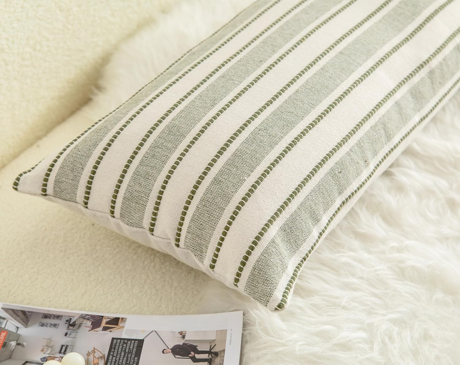 Decorative Boho Lumbar Pillow Covers, Modern Farmhouse Couch Pillowcase, 14 x 36 Long Accent Body Throw Pillow Covers, Sofa Bed Living Room Decor Cushion Case, Olive Green, Pack of 1