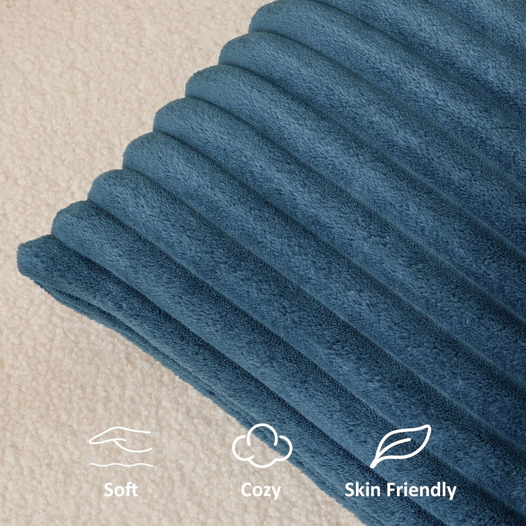 Kevin Textile Soft Plush 12x20 Inch Lumbar Pillow Cover 1 Pack, Luxury Fluffy Faux Fur Striped Flannel Rectangle Cushion Case for Couch Sofa Chair Bed Home Decor, Blue