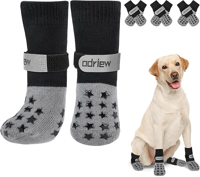 Non Slip Dog Socks to Prevent Licking Paws - Dog Booties for Hardwood Floors Anti Slip - Grippy Socks for Senior Dog - Double Side Paw Protector Prevent Scratching for Hot Pavement. (Grey, S)