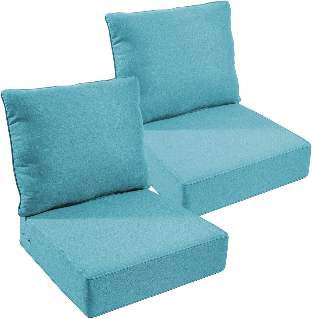 Outdoor Chair Cushions Set of 2, Waterproof 24x24 Patio Chair Cushions, 6" Thickened Seat Cushion for Outdoor Furniture, Couch Cushion Replacement, Include 2 Back & 2 Seat Cushion, Thick/CyanBlue