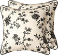 Throw Pillow Covers Set of 2,Classic Black and White Floral Elegant French Linen Pillowcases,Decorative Square Pillow Covers Cushion Covers for Couch Bed Sofa Chair 18x18 Inches