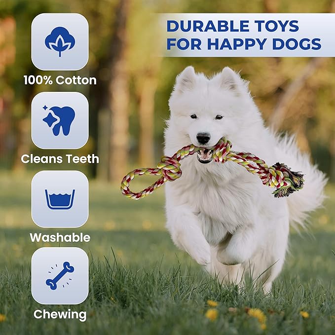 Pup Quartet Dog Rope Toy for Aggressive Chewers 2-Pack Tug of War Dog Toy with Thick Knots Heavy Duty Rope Toys for Dogs – Indestructible Rop Chew Toys for Medium & Large Dogs