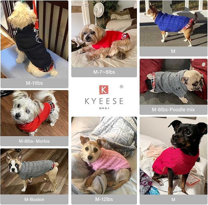 KYEESE Dog Sweater Soft Pullover Dog Sweaters for Small Dogs Male Stretchy Knitwear Cat Clothes Warm Turtleneck Small Dogs Sweater with Gingham Patchwork Comfy Pet Coat for Fall Winter Cold Weather