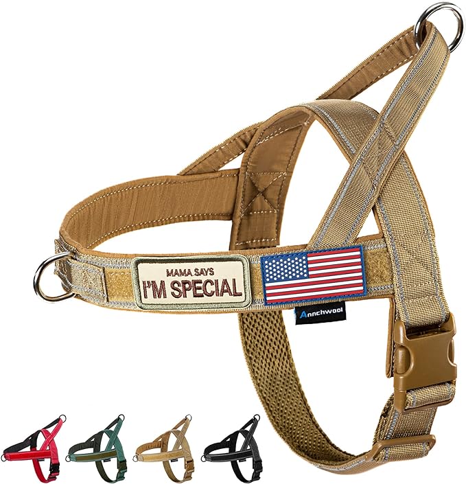 Annchwool No Pull Dog Harness with Soft Padded Handle,Reflective Strip Escape Proof and Quick Fit to Adjust Dog Harness,Easy for Training Walking for Small & Medium and Large Dogs(Brown,XL)