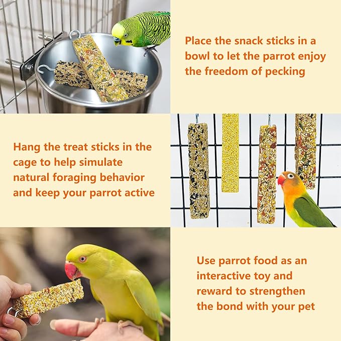 Fhiny 6 PCS Parakeet Treats Natural Cockatiel Food Grain & Vegetable & Millet Flavored Parrot Snack Sticks Bird Treats for Budgerigars Lovebirds Canaries Conurus Finches