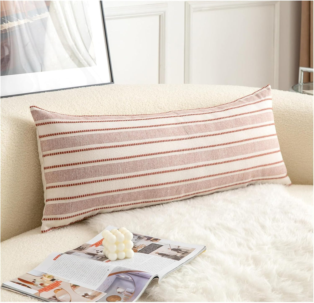 Decorative Boho Lumbar Pillow Covers, Modern Farmhouse Couch Pillowcase, 14 x 36 Long Accent Body Throw Pillow Covers, Sofa Bed Living Room Decor Cushion Case, Rust and Beige, Pack of 1