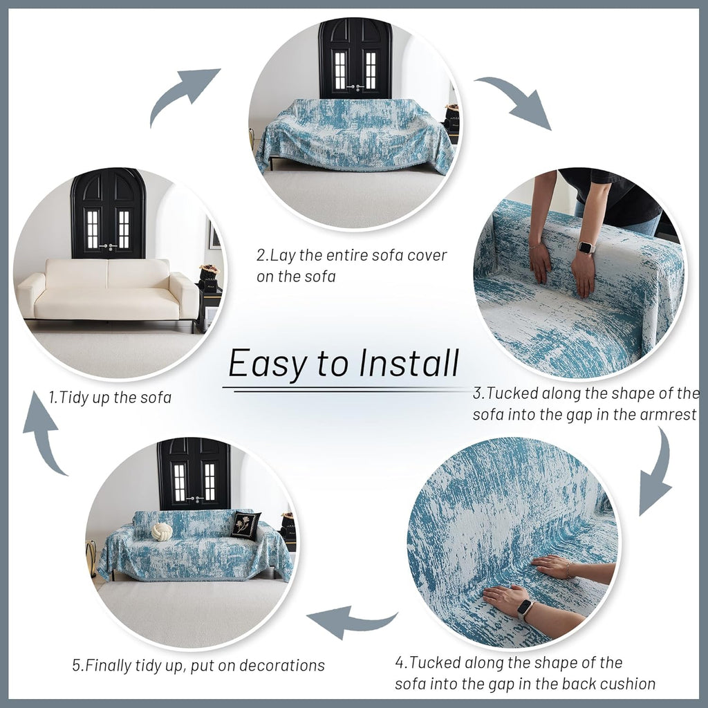 MYSKY HOME Boho Couch Cover for Dogs Washable Sage Abstract Couch Sofa Protector for Cats Pets Friendly Chenille Geometric Sofa Covers Soft Durable Farmhouse Sofa Slipcovers, 91" X118"