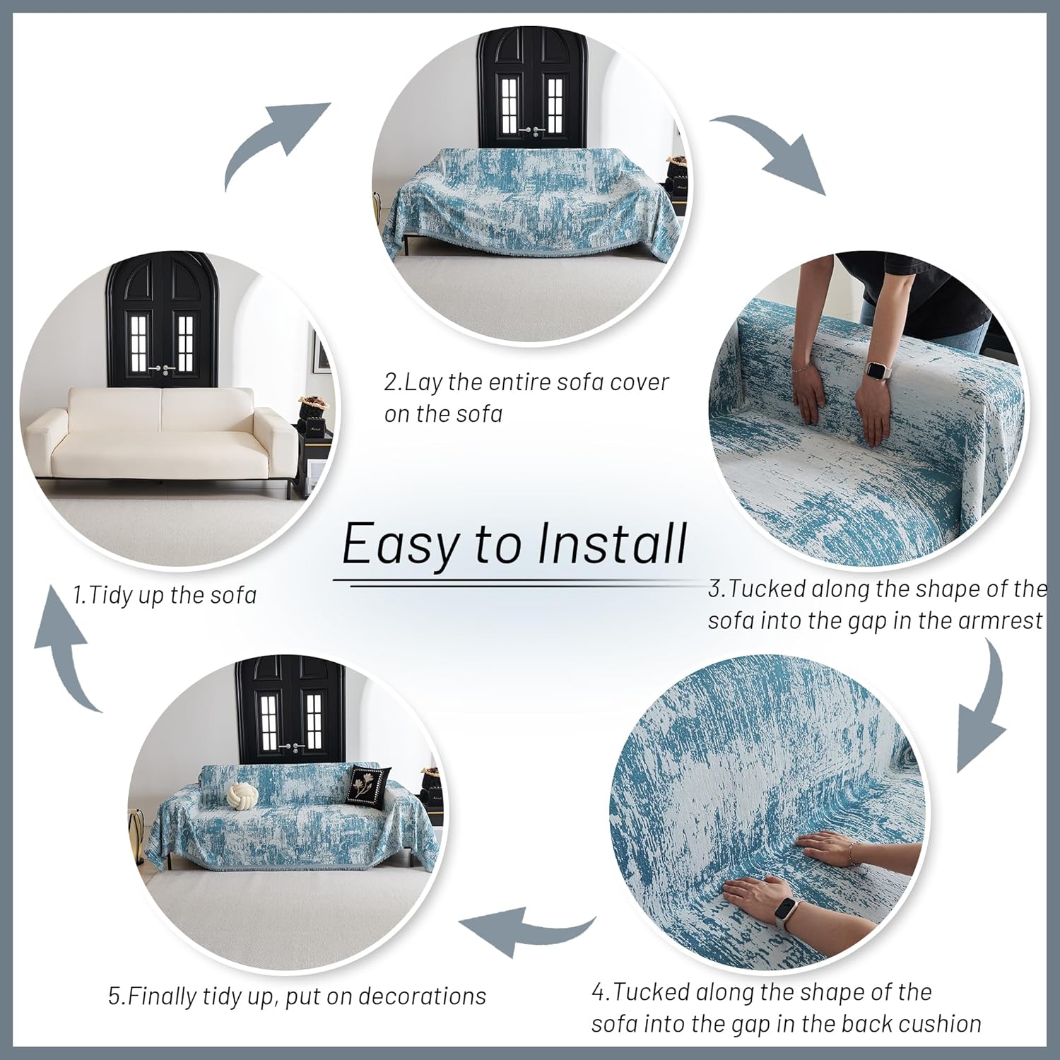 MYSKY HOME Sectional Couch Cover Sage Abstract Geometric Sofa Covers for Sectional Sofa L Shape Chenille Couch Protector for Dogs Pets Couch Throw Cover Washable Durable for Home Decor, 71" X118"