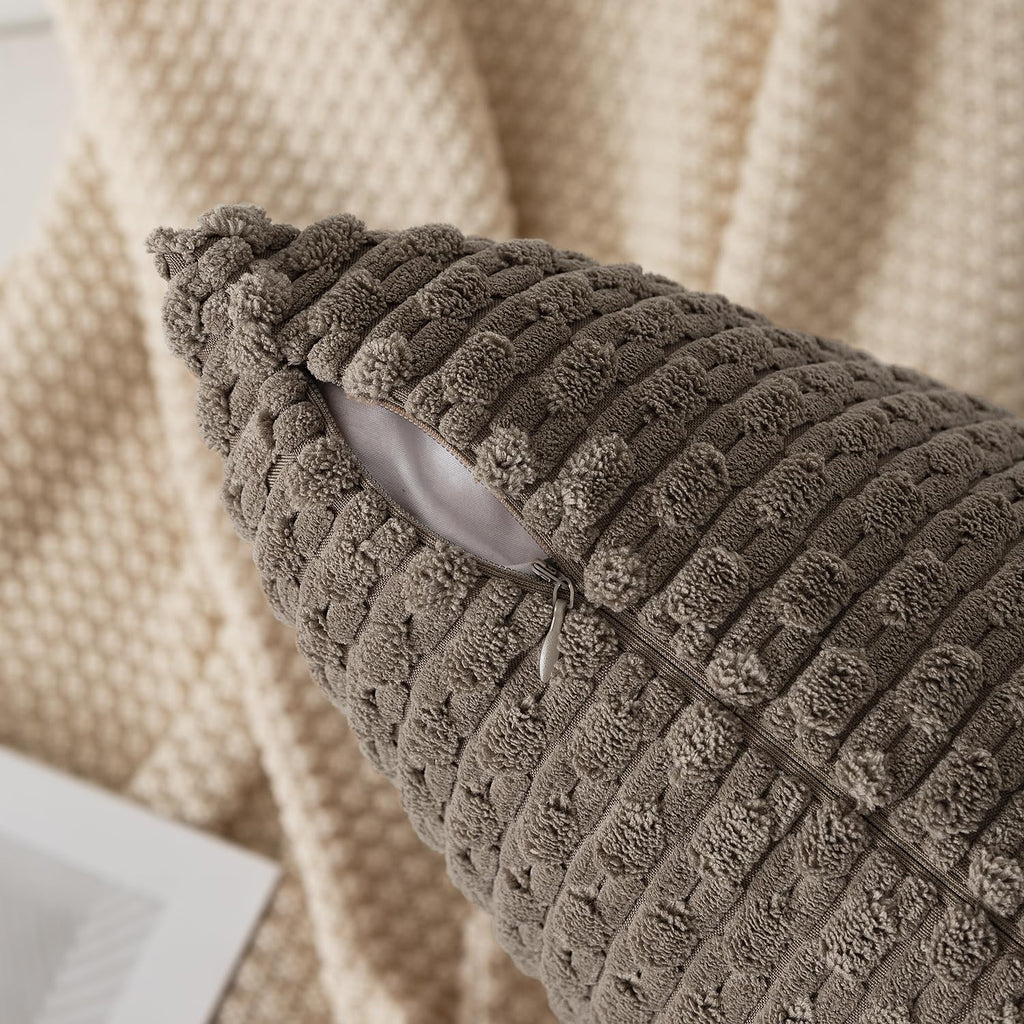 Kevin Textile 14x24 Inch Pillow Cover 1 Pack Boho Decorative Soft Striped Corduroy Lumbar Farmhouse Color Accent Rectangle Cushion Case for Living Room Couch Sofa Bed, Light Brown