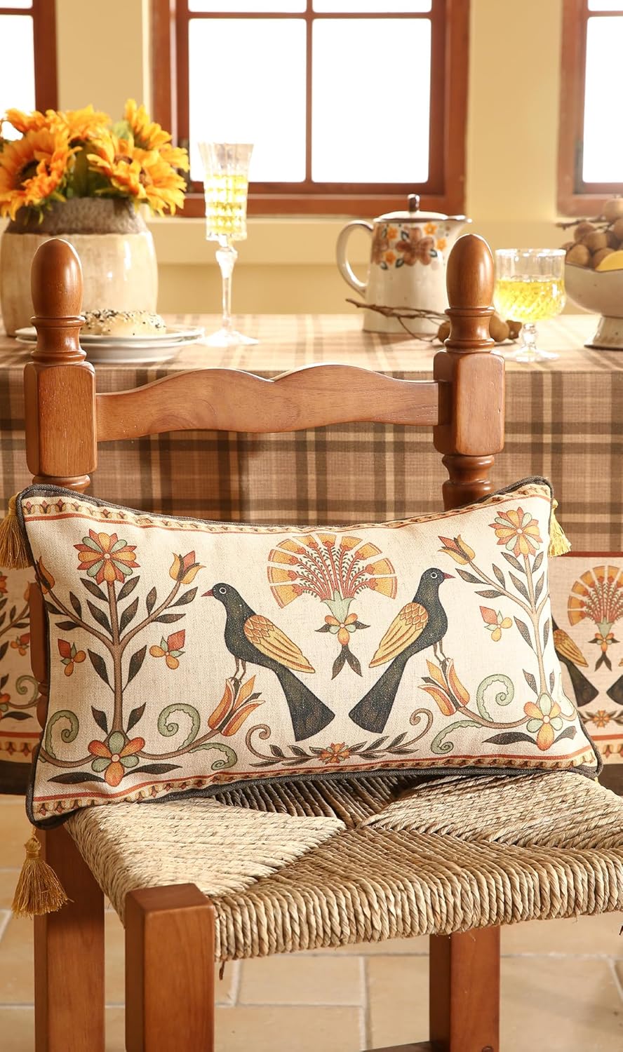 Brown Throw Pillow Covers,Floral Farmhouse Birds Flower Pattern Linen Accent Pillows Cover for Couch,Decorative Lumbar Pillows for Couch Sofa Bed Chair Cushion Covers 12"x20"