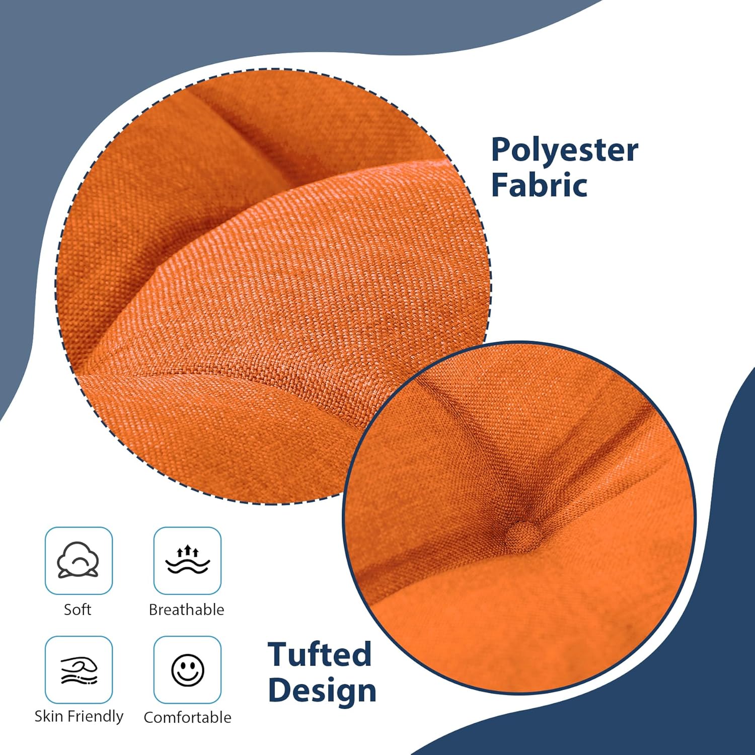 Chair Cushions for Dining Chairs, Seat Cushions for Kitchen Chairs, Indoor Seat Cushions with Ties, Tufted Foam Chair Pads, Non Slip Chair Cushions Set of 6, 15.5" x 15.5" x 4", Orange