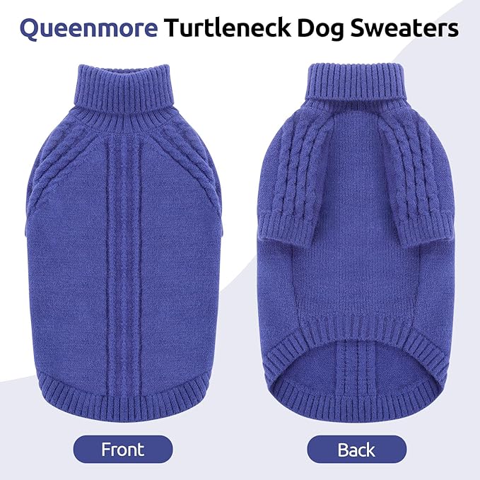 Queenmore Dog Sweaters for Small Dogs, Long Sleeve Doggie Sweater with High Neck, Soft Comfortable Pet Pullover with Patterns, Christmas Warm Dog Kintsweater for Chihuahua Yorkie Pomeranian (Blue,S)