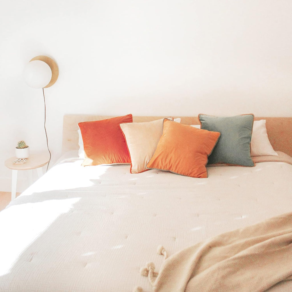 MONDAY MOOSE Decorative Throw Pillow Covers Cushion Cases, Set of 4 Soft Velvet Modern Double-Sided Designs, Mix and Match for Home Decor, Pillow Inserts Not Included (14x14 inch, Orange/Teal)