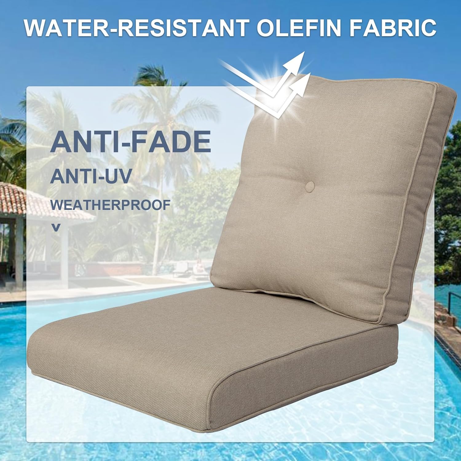 Rilyson Patio Cushions for Outdoor Furniture - 22×24 Inches High Back and Deep Seating Outdoor Cushion for Patio Chairs Sofa Couch Loveseat Water Resistant(Beige/2 Set/Button)