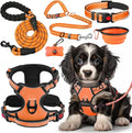 No Pull Dog Harness, Collar & Leash Set | Includes Dog Seat Belt, Collapsible Bowls & Poop Bag Dispenser. Ideal for Training, Walking, Hiking. Fits Small to Large Dogs(Orange-S)