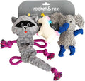 rocket & rex Dog Chew Toy Set for Small to Medium Breeds, Includes a Stuffing Free Rope, Rubber Squeaker and Plush Toy, Reduces Destructive Chewing & Anxiety (Pack of 3)