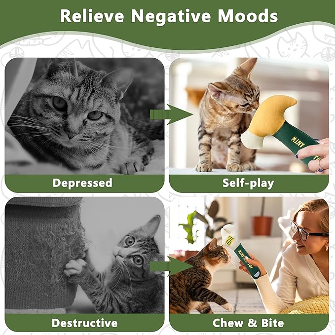 Catnip Toys for Cats, Chew Resistant Cat Toys with Natural Catnip, Interactive Funny Shape Kitten Kicher, Soft Cat Teething Chew Toy for Indoor Cats & Kittens, Tool Shape Pet Toys, 5 Pack