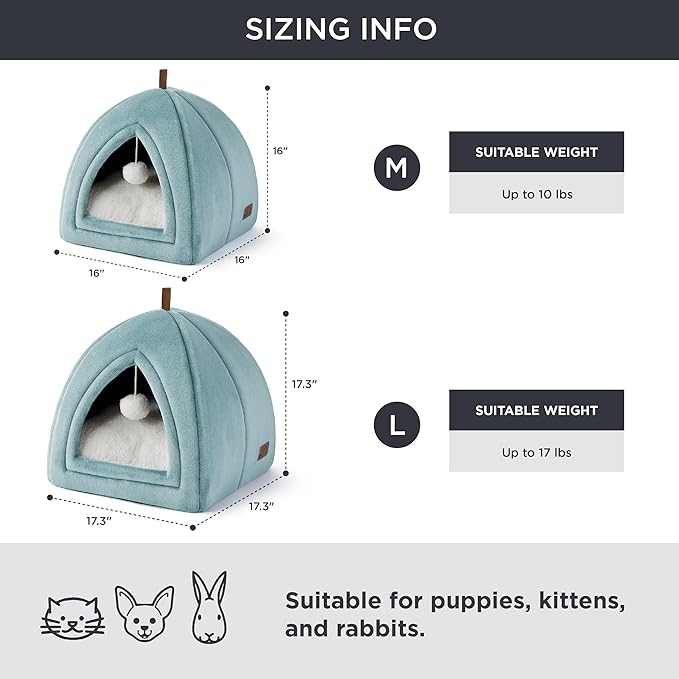 Bedsure Cat Beds for Indoor - 2 in 1 Cat Cave House Tent for Kittens and Small Pets with Removable Washable Cushioned Pillow, Foldable Kitten Hideaway with Non-Slip Bottom, Ocean Blue, 16 inches
