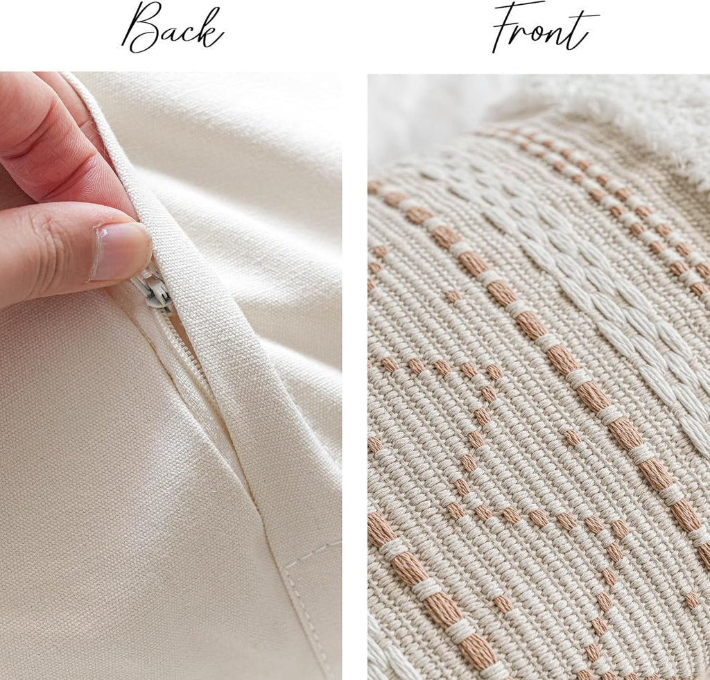 BlissBlush Decorative Lumbar Throw Pillow Cover 12x20 Combo Set of 2 Cream Neutral White Rectangular Boho Accent Pillowcase Farmhouse Cushion for Couch Sofa Bedroom Living Home Décor Cover ONLY