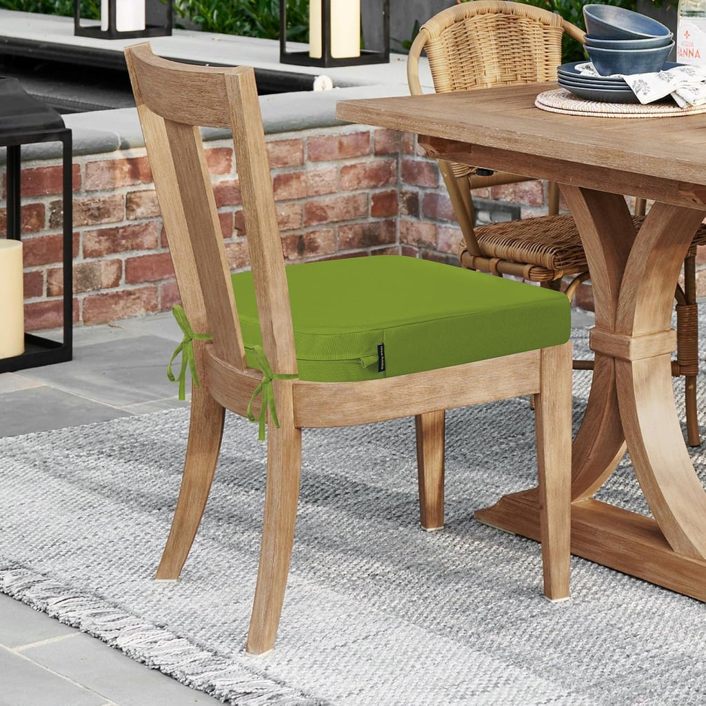 idee-home Outdoor Chair Cushions Set of 4, Thick 17" x 17" x 3" Patio Chair Cushions for Outdoor Furniture Waterproof with Ties, Seat Cushion, Patio Chair Pads Dining Chair Green