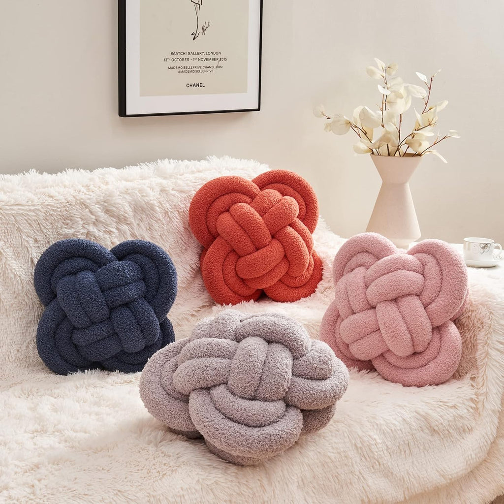 Xiashrk Knot Pillow Ball, 12" Soft Decorative Throw Pillows for Couch Bed, Navy Blue Knotted Plush Throw Pillow Handmade Square Cushion Home Couch Decor Pillows for Living Room