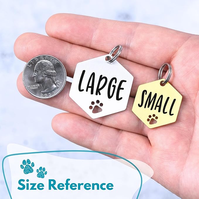 Ultra Joys Dog Tags Personalized for Pets - Hollow Paw Custom Pet ID Tag - Engraved Dog Tag for Small, Large Dogs - Small Hexagon in Silver