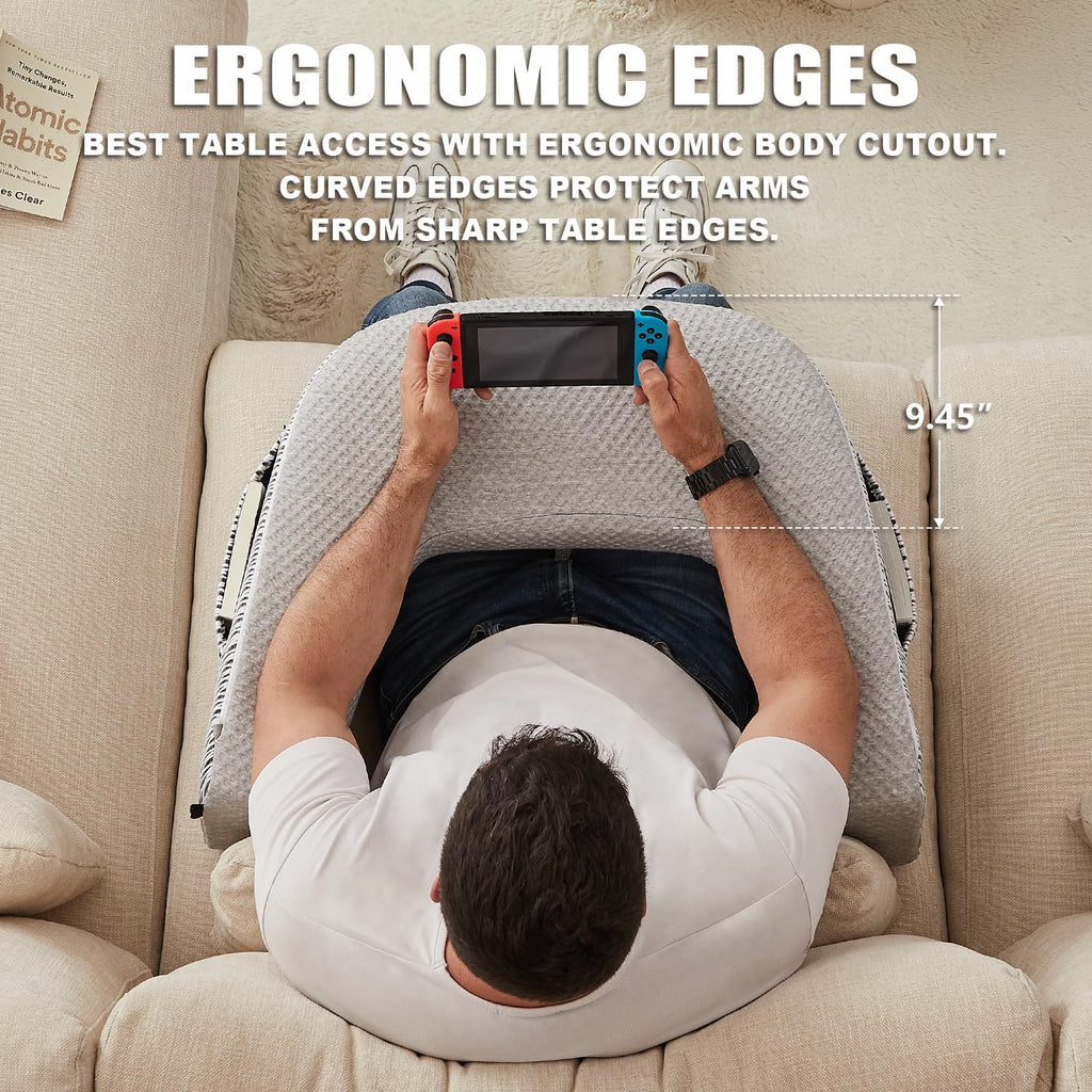 Reading Pillow for Lap, Extra Large Arm Rest Pillow for Adult, Memory Foam Lap Desk Pillow for Reading, Working, Crocheting, Playing Steam Deck Switch or Sitting in Bed Couch(Ash Grey)