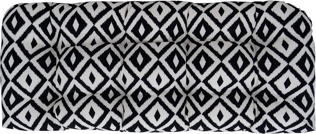 RSH DECOR: Tufted Wicker Loveseat Cushion | 41” x 19" | All-Weather Spun Fabric | Water and Fade-Resistant | Outdoor Settee Cushion for Patio Furniture | Black & White Aztec