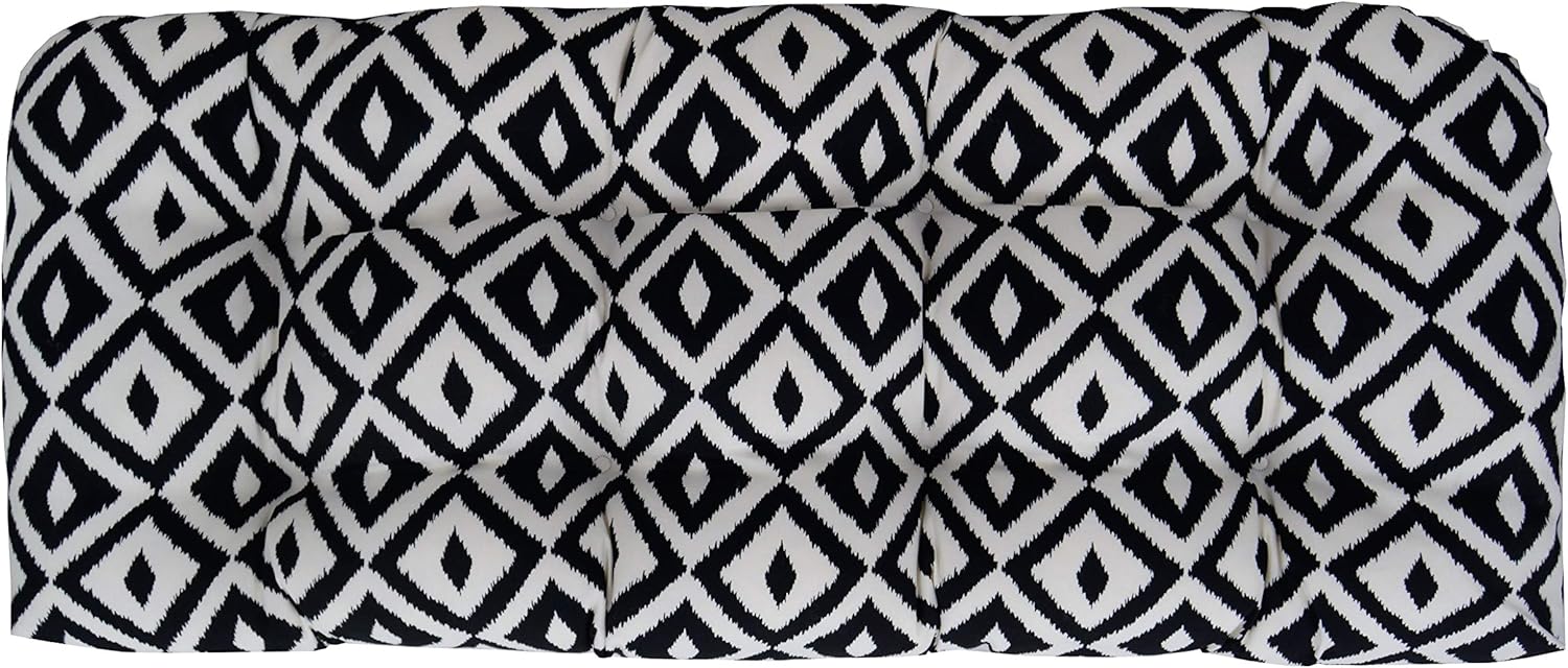 RSH DECOR: Tufted Wicker Loveseat Cushion | 41” x 19" | All-Weather Spun Fabric | Water and Fade-Resistant | Outdoor Settee Cushion for Patio Furniture | Black & White Aztec