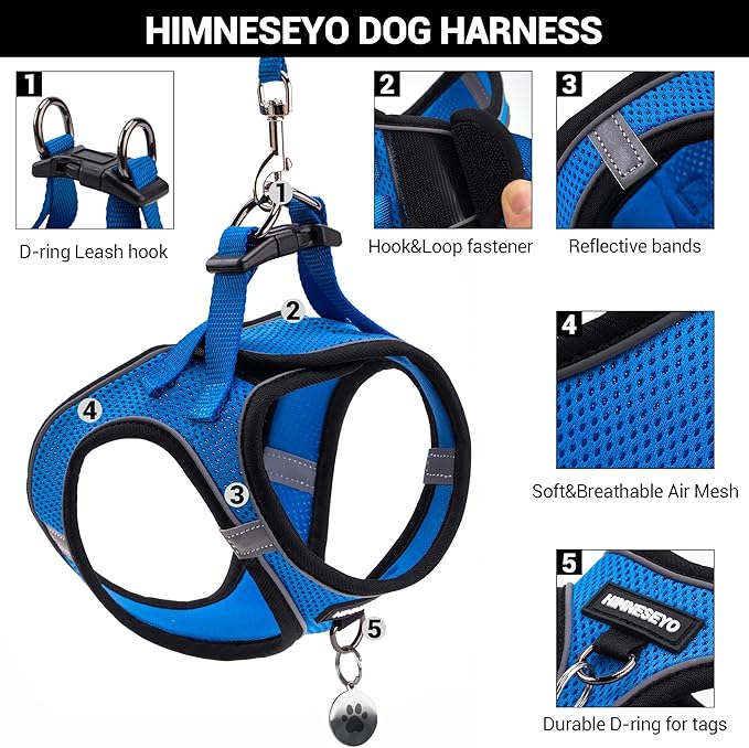 Dog Harness and Leash Set, Dog Harness for Dogs No Pull, No-Chock Step-in Reflective Breathable Lightweight Easy Walk Vest Harnesses with Safety Buckle for Small Medium Dogs, Cats (Blue, XL)