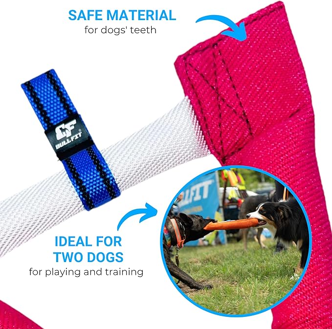 Bull Fit Horseshoe Dog Bite Tug Toy - Tug of War Dog Toy for 2 Dogs to Play - Made of Durable & Tear-Resistant French Linen - Safe, Wide & Comfortable Grip - Ideal for Medium to Large Breed Training