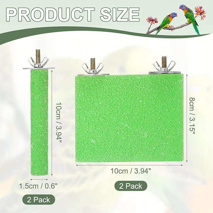 Bird Perch Stand, Wooden Parrot Perch Stand Toy, Paw Grinding Stick, Bird Cage Accessories, 3.94 x 3.15in (Green, 2 Pcs) Birds Toys Intended for Cage/Parakeets/Conure/Budgie